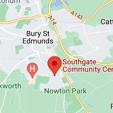 Google Map of The Southgate Centre, Caie Walk, Heron Road, Bury St Edmunds IP33 2QA